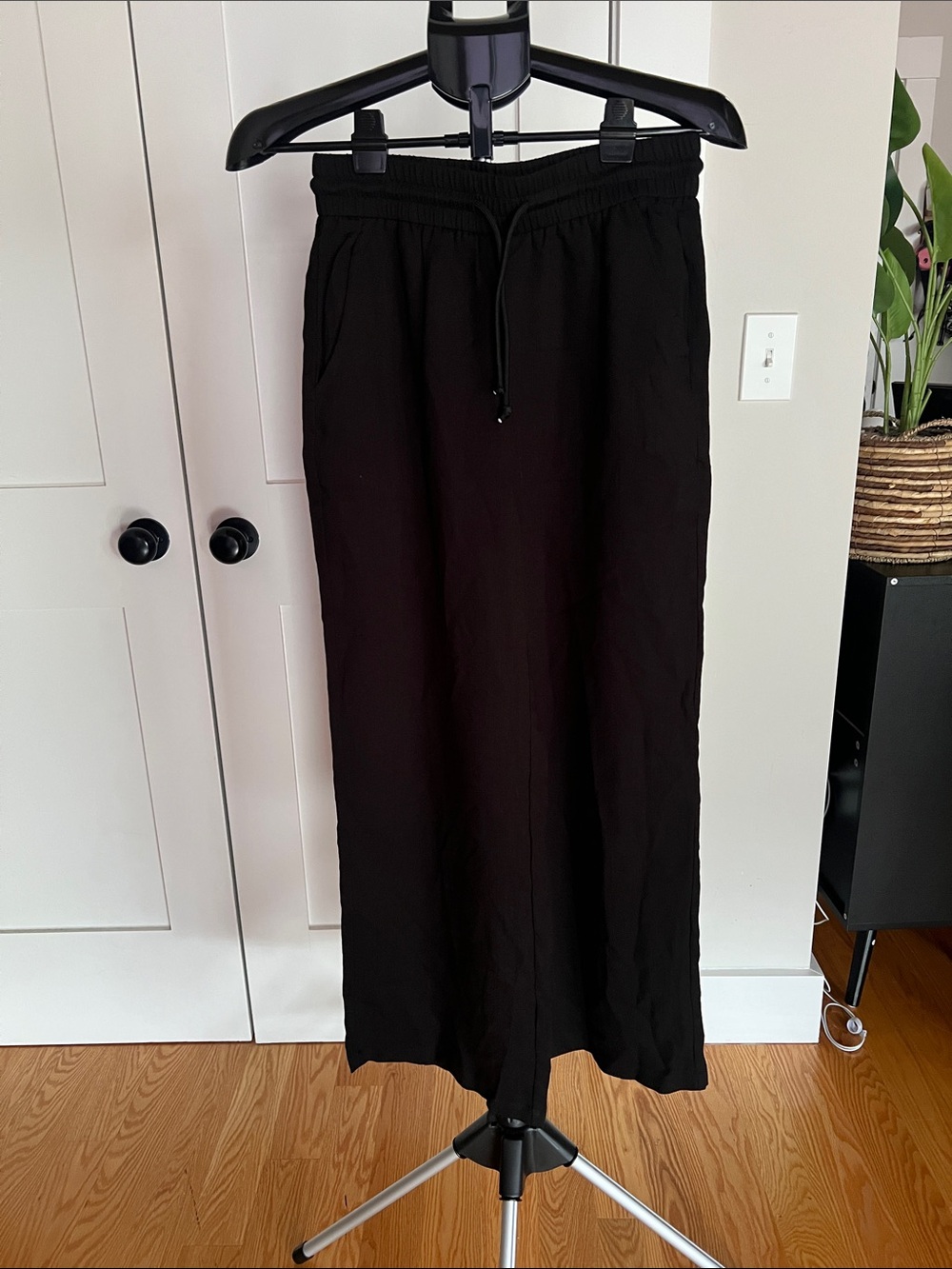 HALARA Black Wide-Leg Drawstring linen blend Pants